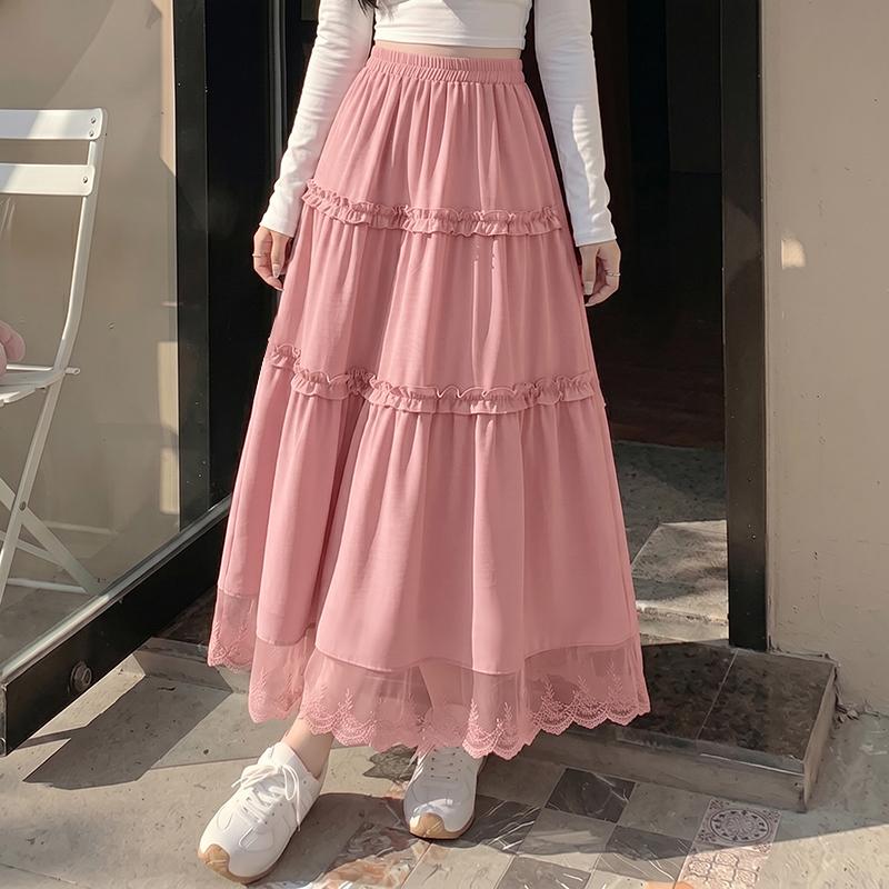 ZANZEA Women Elegant Lace Splice Loose Casual Long Skirt M