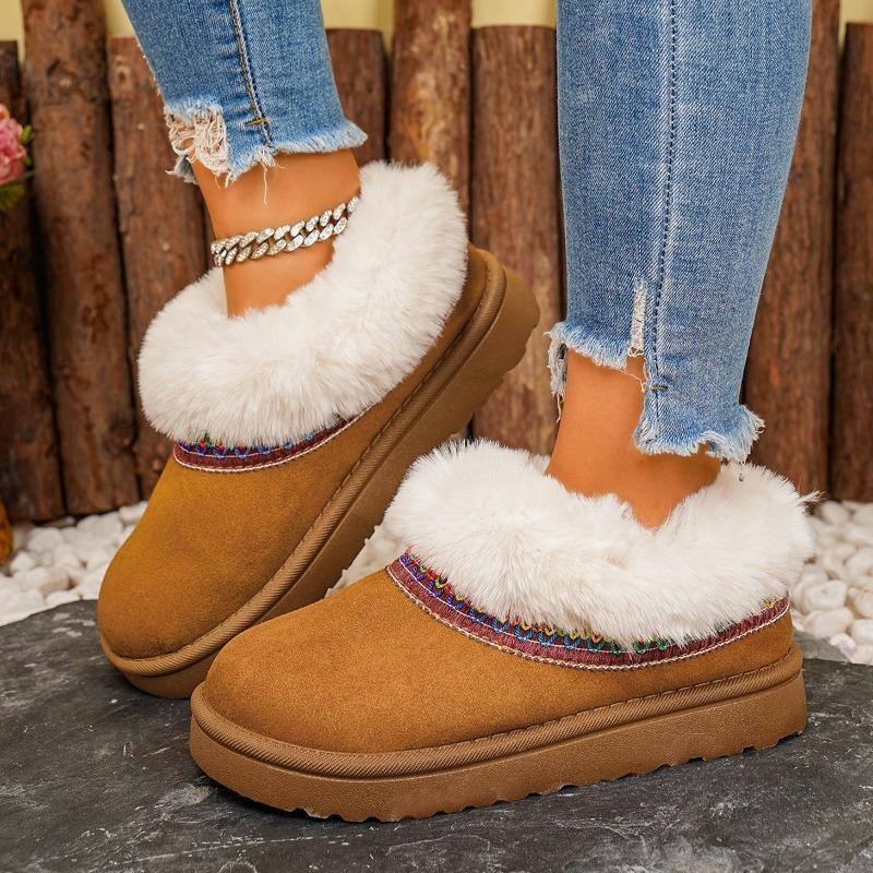 New Round Toe Thick-soled Snow Boots for Women, Plus-size Fleece Short-top Cotton Shoes