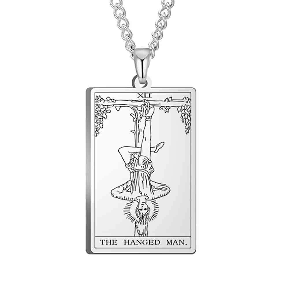 Stainless Steel Tarot Card Pendant Necklace - Men's Retro Hip Hop Style