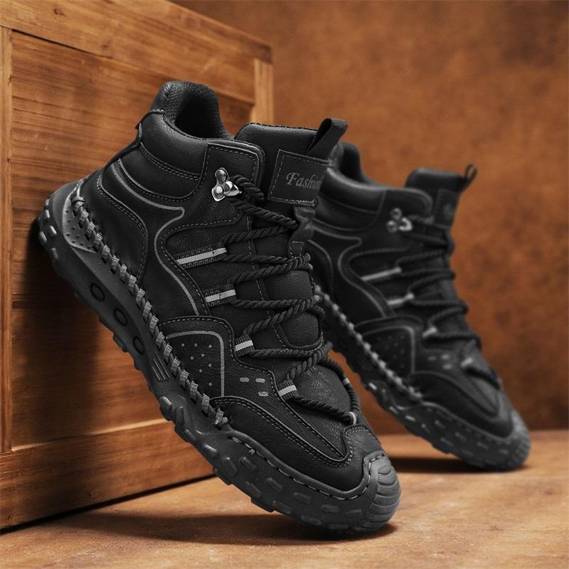 38-48Men Shoes Hand-stitching Leather Men Boots Split Leather Casual Leather Shoes Men Ankle Boots