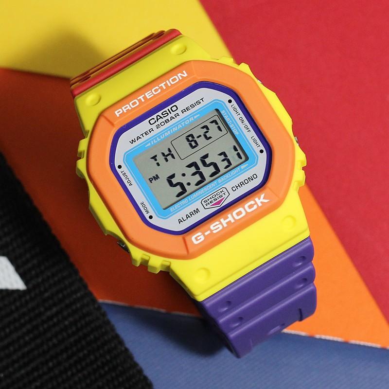 Casio Serie G-SQUAD G-SHOCK Serie Colorata Neon Quadrato Piccolo alla Moda Resistente agli Urti Impermeabile Movimento al Quarzo Cinturino in Resina Giapponese e DW-5610DN-9PR