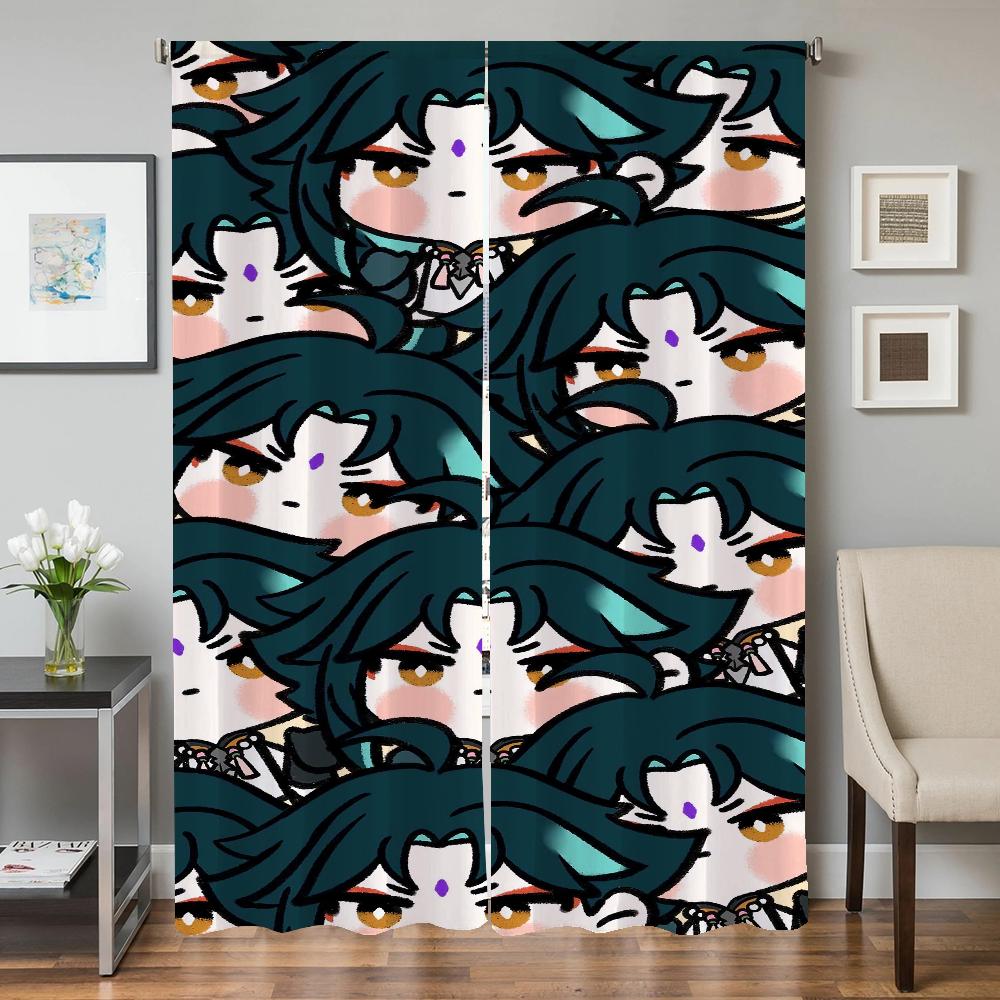 

Оконные кухонные шторы для гостиной, 2 шт., затемняющие шторы, дверные шторы G-genshin Impact, украшение для спальни, перегородка W50xH70cmx2pcs-CL