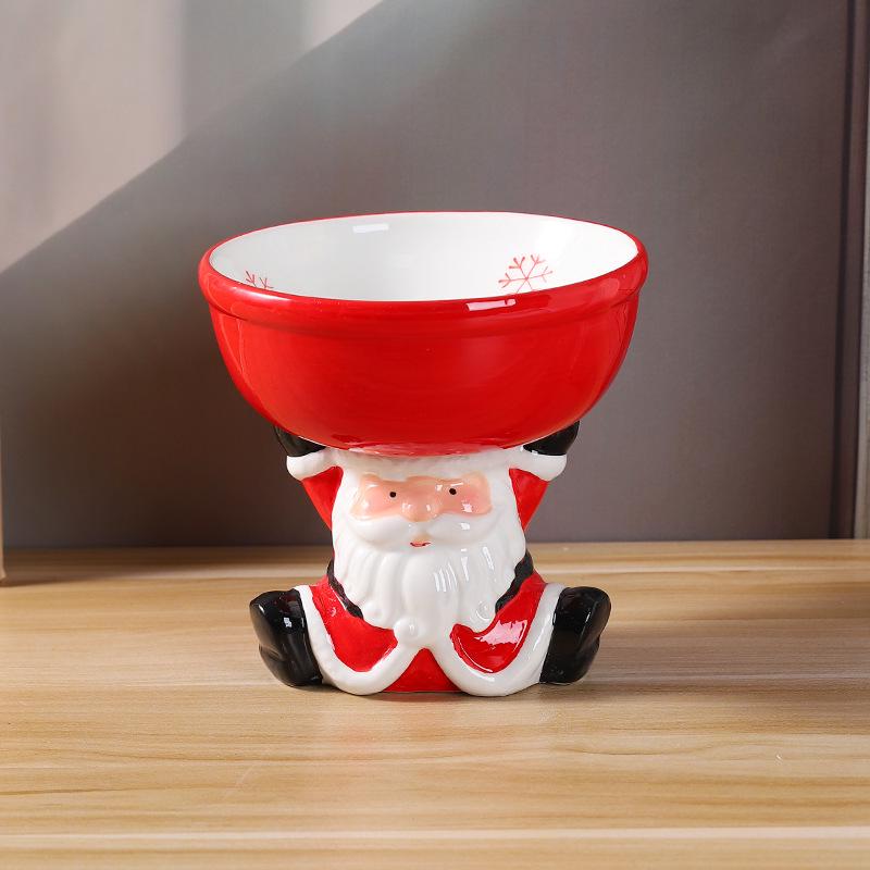 Santa Claus Ceramic Pet Bowl: Elevated Anti-Tip Design with Neck Protection for Cats and Dogs