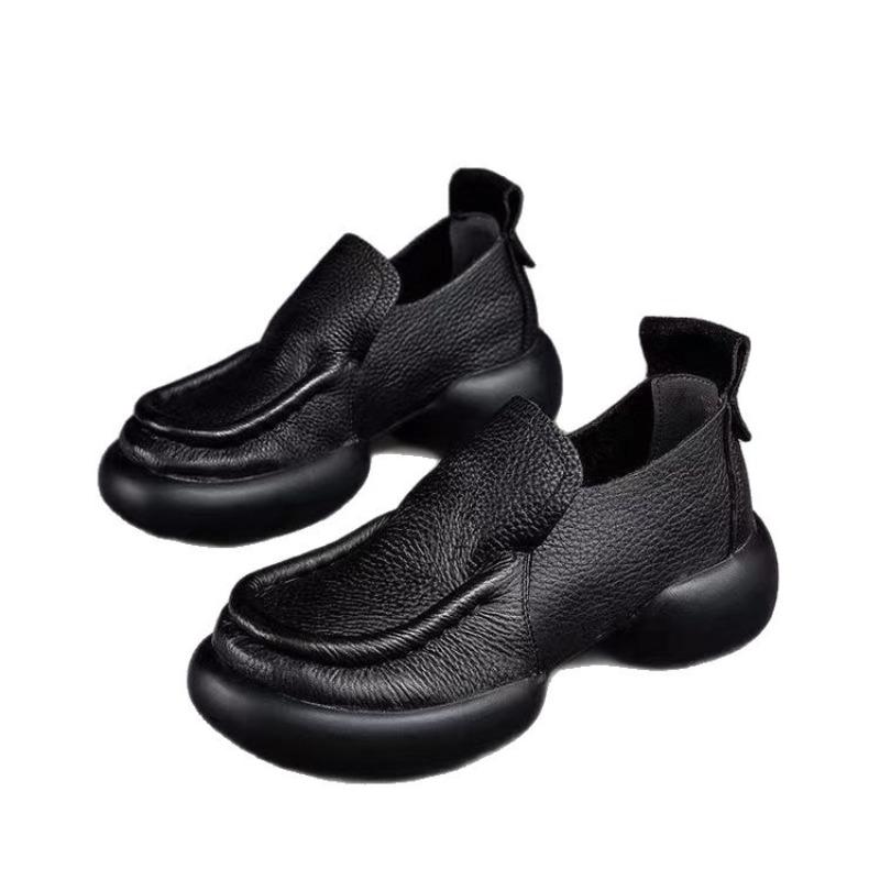 Soft leather niche thick-soled small leather shoes women's autumn retro casual lazy shoes are not tired
