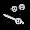 Mens Happy Smile Face Design Round Cufflinks&Tie Clip Set Mood Emote Expression Sleeve Button Jewelry Accessories
