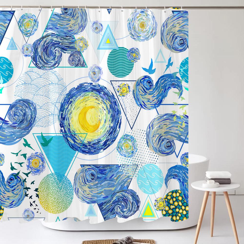 Watercolor Blue Starry Sky Shower Curtain Polyester Fabric Bath Curtain for Bathroom Curtain Decor Shower Curtains Cortina Ducha
