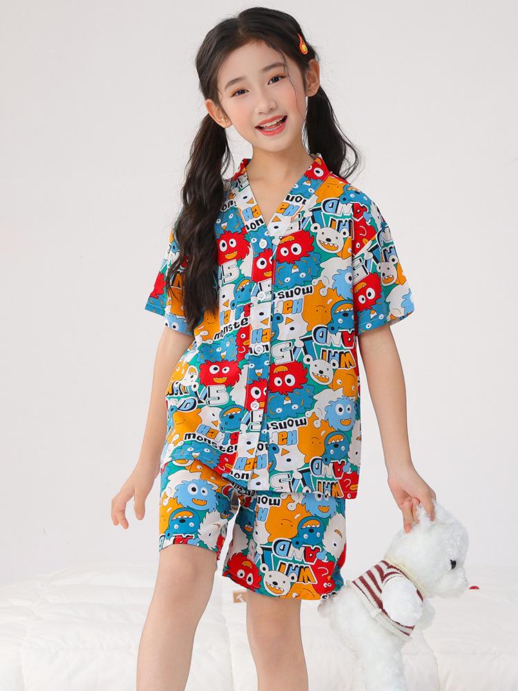 Kids' Thin Cotton Silk Summer Pajamas Set for Boys & Girls - Home Wear for Middle & Older Children