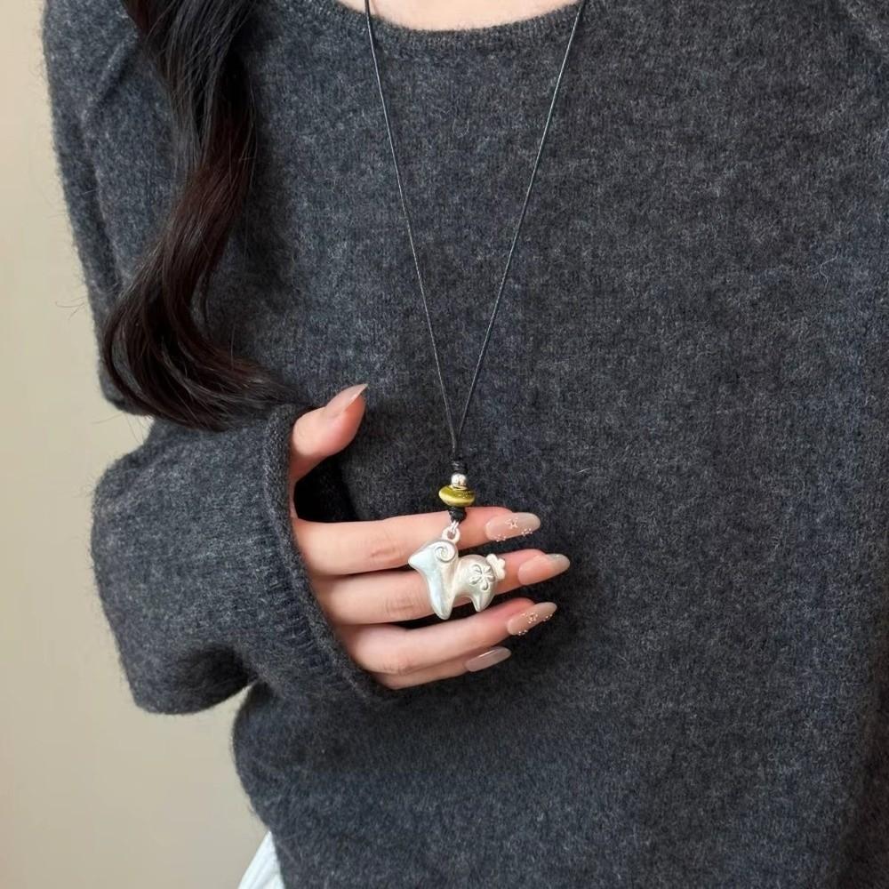 Bohemian Vintage Long Necklace Adjustable Sweater Chain Gifts Sheep Pendant Necklace Daily Wear