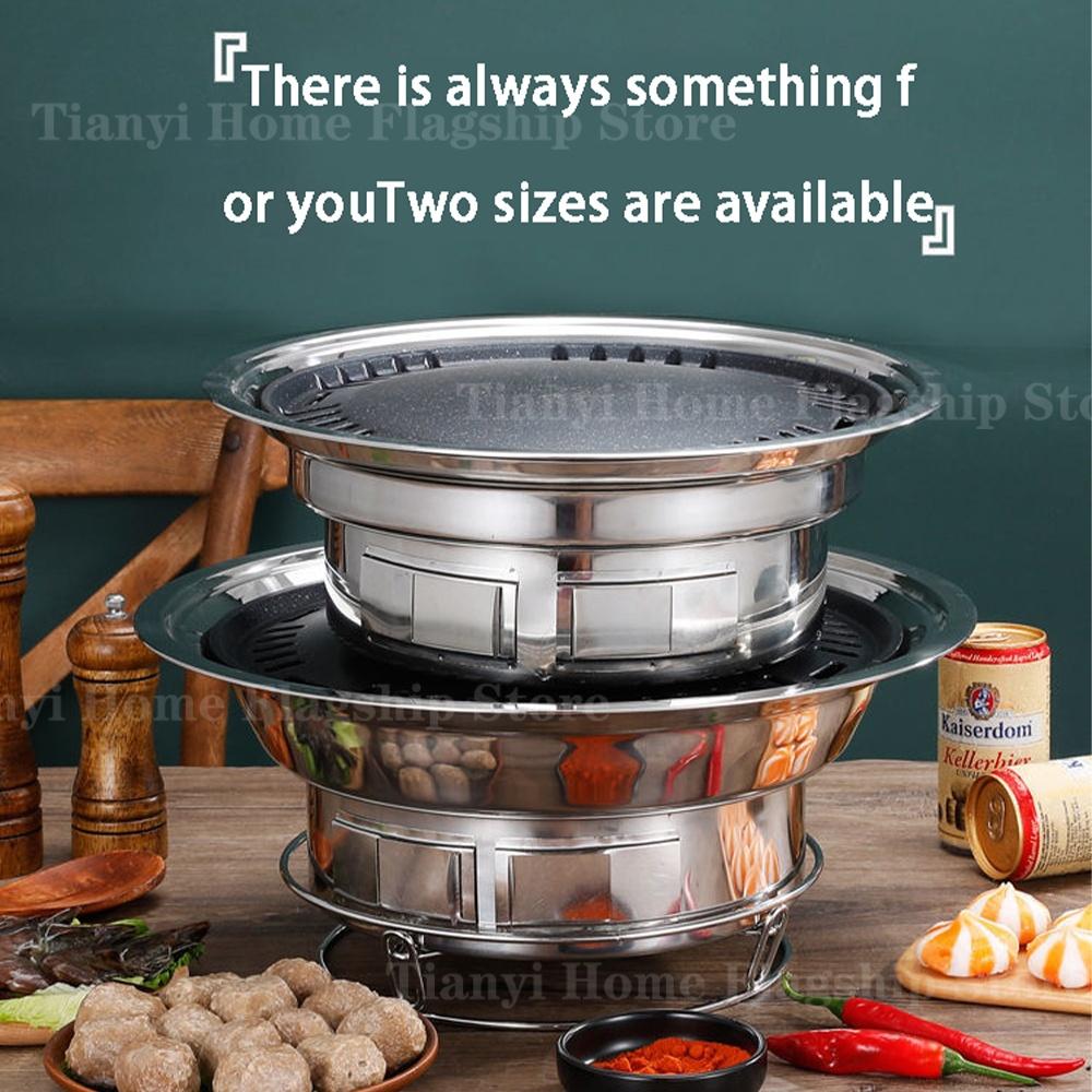 Stainless Steel Charcoal Grills Carbon stove Barbecue Grill Rack Round Korean Non-stick Home Outdoor Camping Portable BBQ Tools