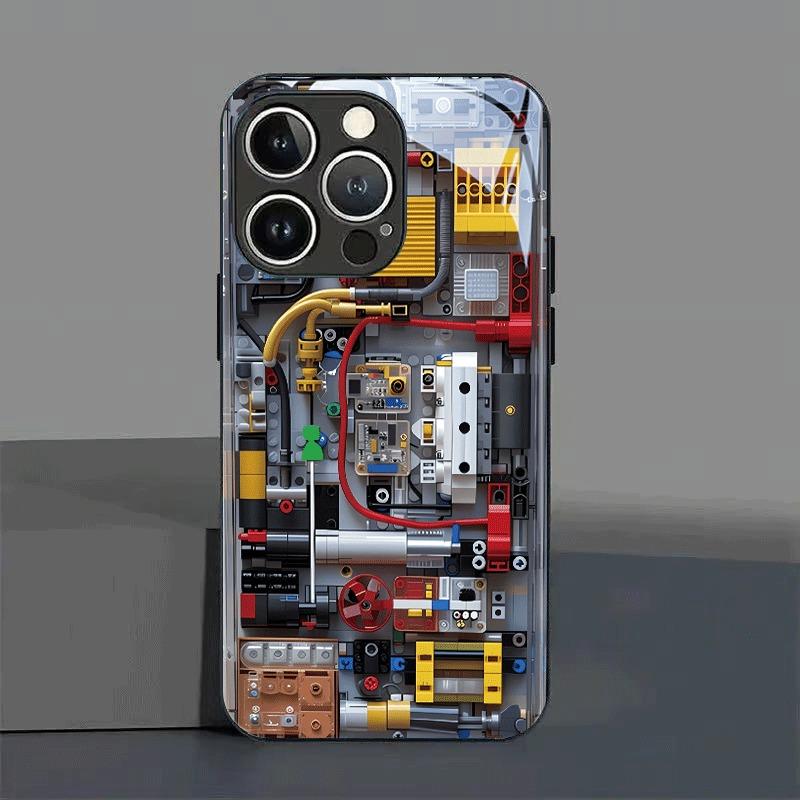 Creative Mechanical Circuit Board Pattern Tempered Glass Black Phone Case For Samsung Galaxy S25 S24 S23 Ultra Plus FE Cover