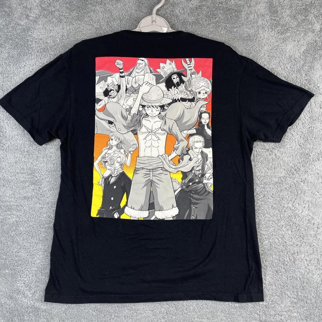 One Piece T Shirt Men Medium Black Big Logo 2 Sided Spellout Luffy Pirate Crew