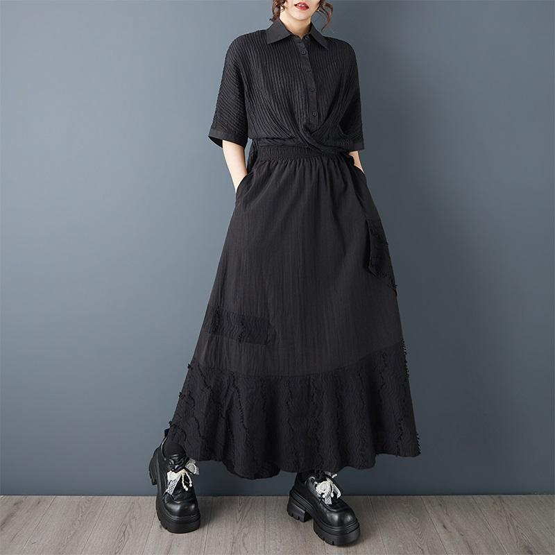 Taille plus noir Taille haute patchwork de dentelle vintage Printemps été automne décontracté ample long pour femme jupes jupe femme