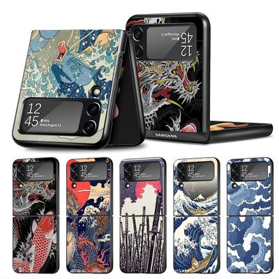 Handyhülle für Samsung Galaxy ZFlip3 Z Flip 3 5G ZFlip Z Flip 4 Flip4 Flip3 ZFlip4 Schwarze Tasche Wave Art Japanese Green Illust