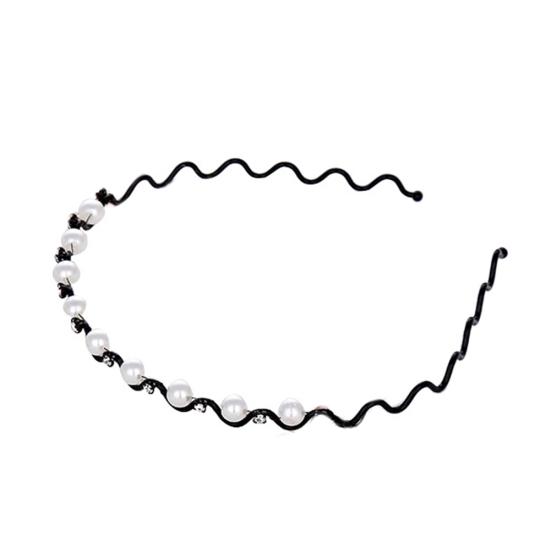 Fashion Wave Faux Pearls Rhinestones Metal Women Headband Hair Band Headwear чёрный