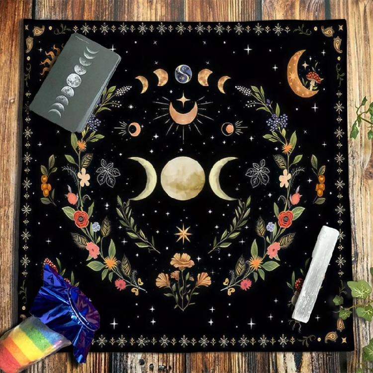 Divinations Tablecloth Moonphases Flower Pattern Tarot Tablecloth Altars Cloth