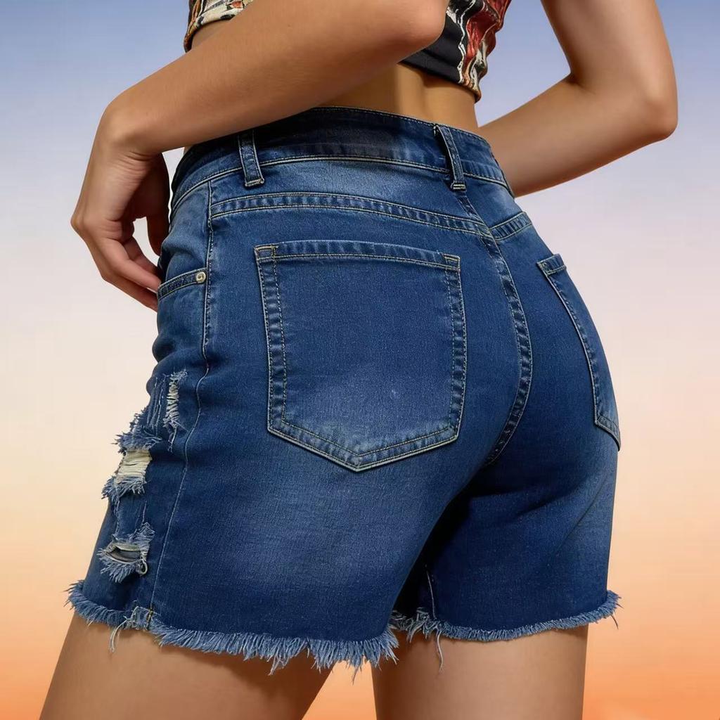 Damskie Codzienne Modne Dżinsowe Szorty z Dziurami Wszechstronne