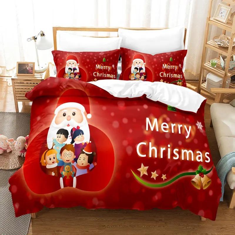 Merry Chrismas Santa Bedding Set Boys Girls Twin Queen Size Duvet Cover Pillowcase Bed Kids Adult Fashion Home Textileextile