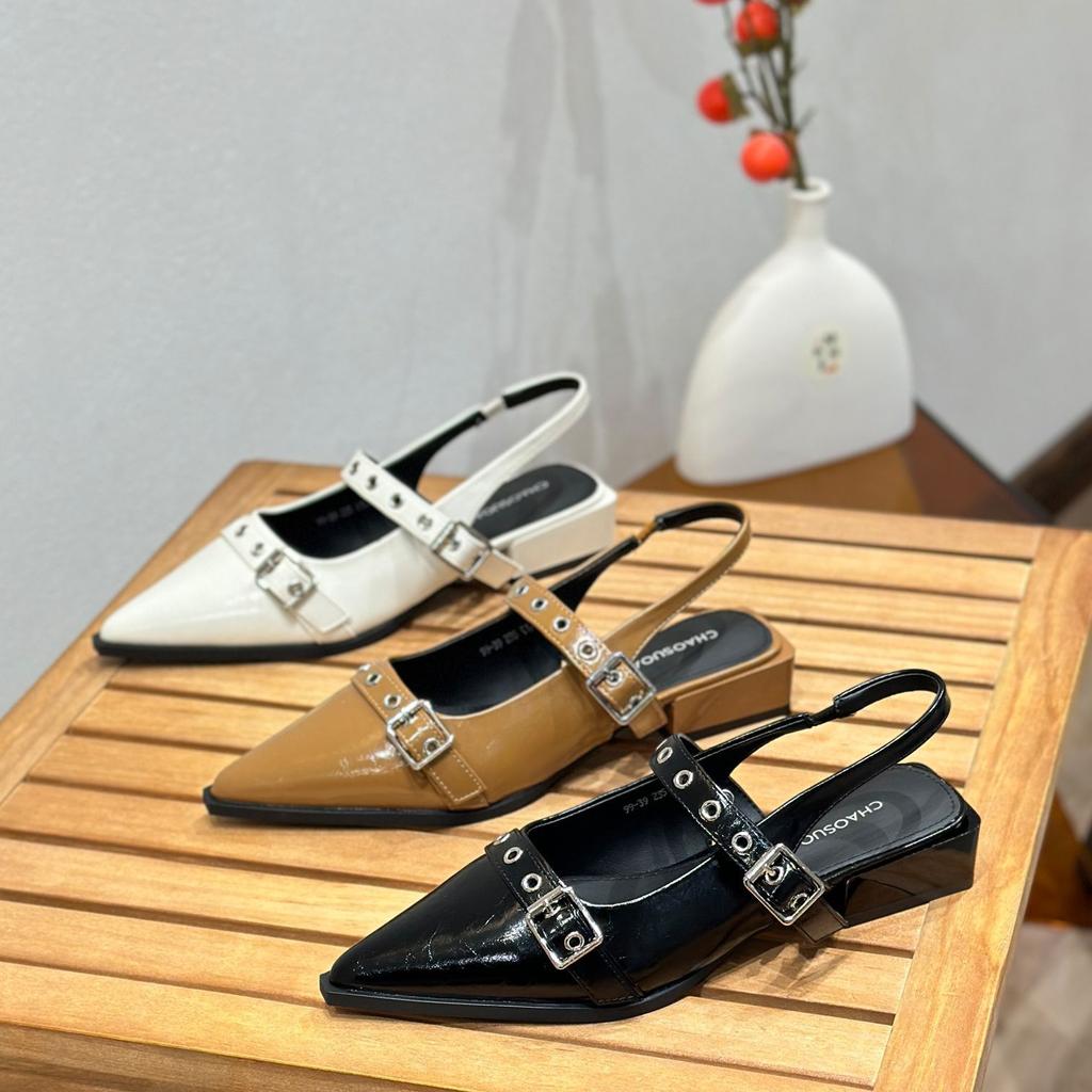 Internet celebrity fairy wind low heel single shoes female 2025 summer new popular pointed flat versatile gentle bag head sandals