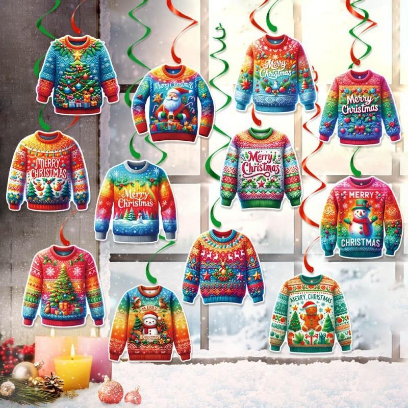 Ugly Themed Sweater Christmas Party Spiral Hang Ornaments Winter Festivities