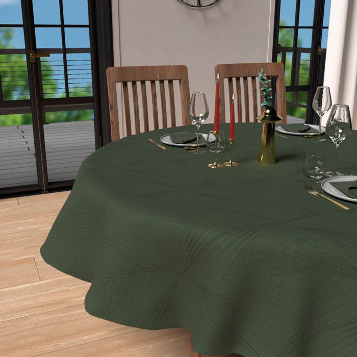 Round Stain-resistant Tablecloth, Diameter 180 Cm, LUXURY Green, by Soleil d'Ocre