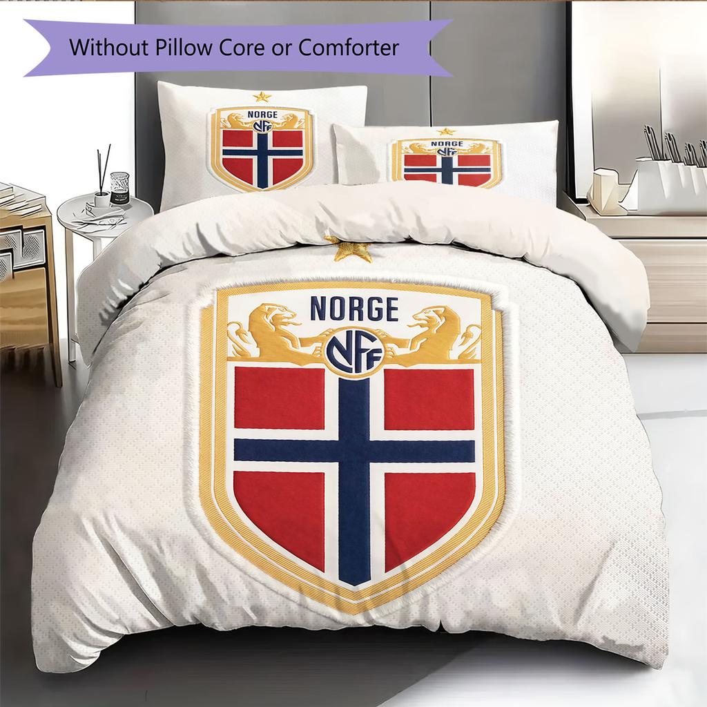 Norway national football logo Pattern Bedding Home Decoration Birthday Gift (1 * duvet cover + 2 * pillowcase, without core),fan merchandise.