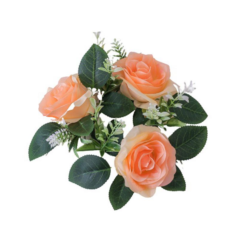 Artificial Rose Wreath for Candlestick Ornaments Silk Flower Garland Candle Holder Wreath Wedding Party Table Home Decoration