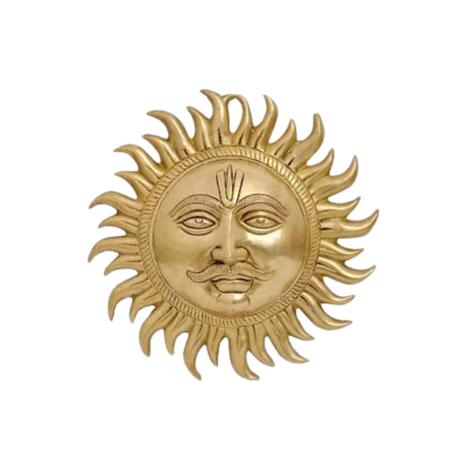 

Ashtadhatu Mix Brass Made Wall Hanging Sun Idol, Surya Narayan Idol - 30 Cm
