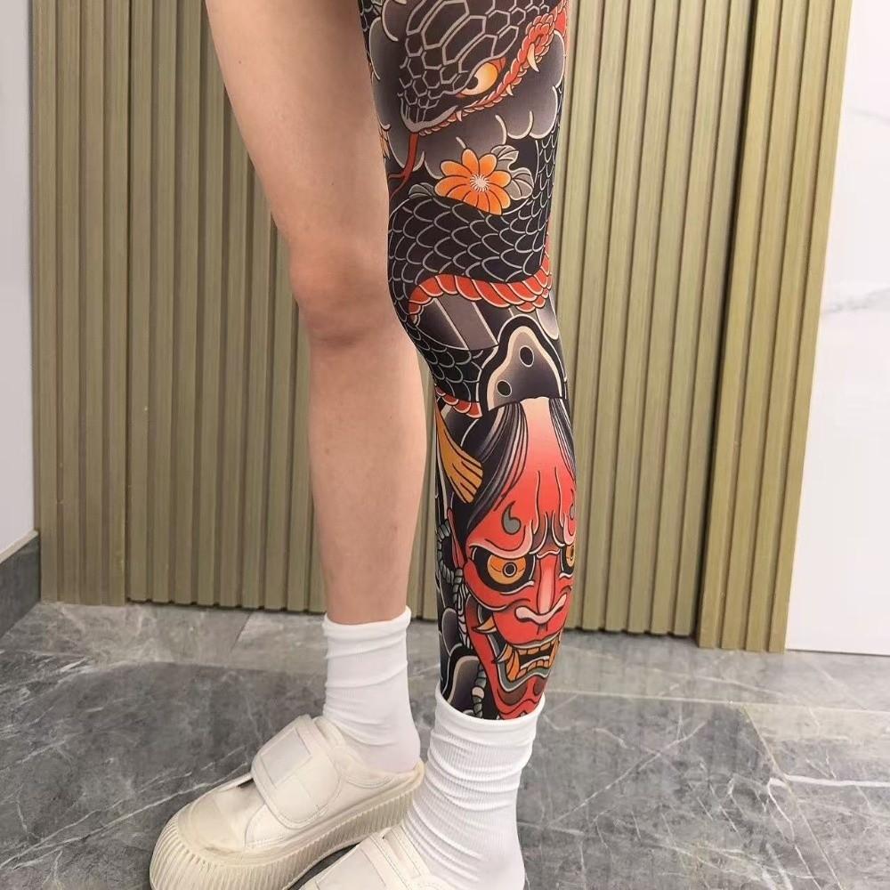 1 Paar Atmungsaktive Tattoo-Socken Japanischer Stil Ganzbein-Strumpf Herren Sonnenschutzsocken Angeln