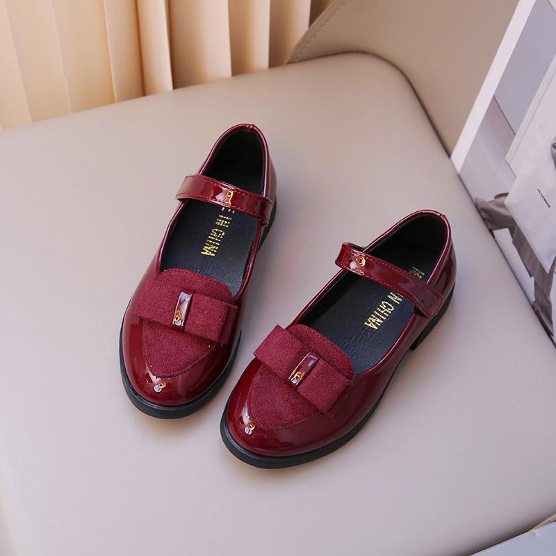 Girl's Leather Shoes Princess Dress Shoes for Kids Big Girls Casual Student Flats Spring/Autumn New Style Sweet with Bowtie