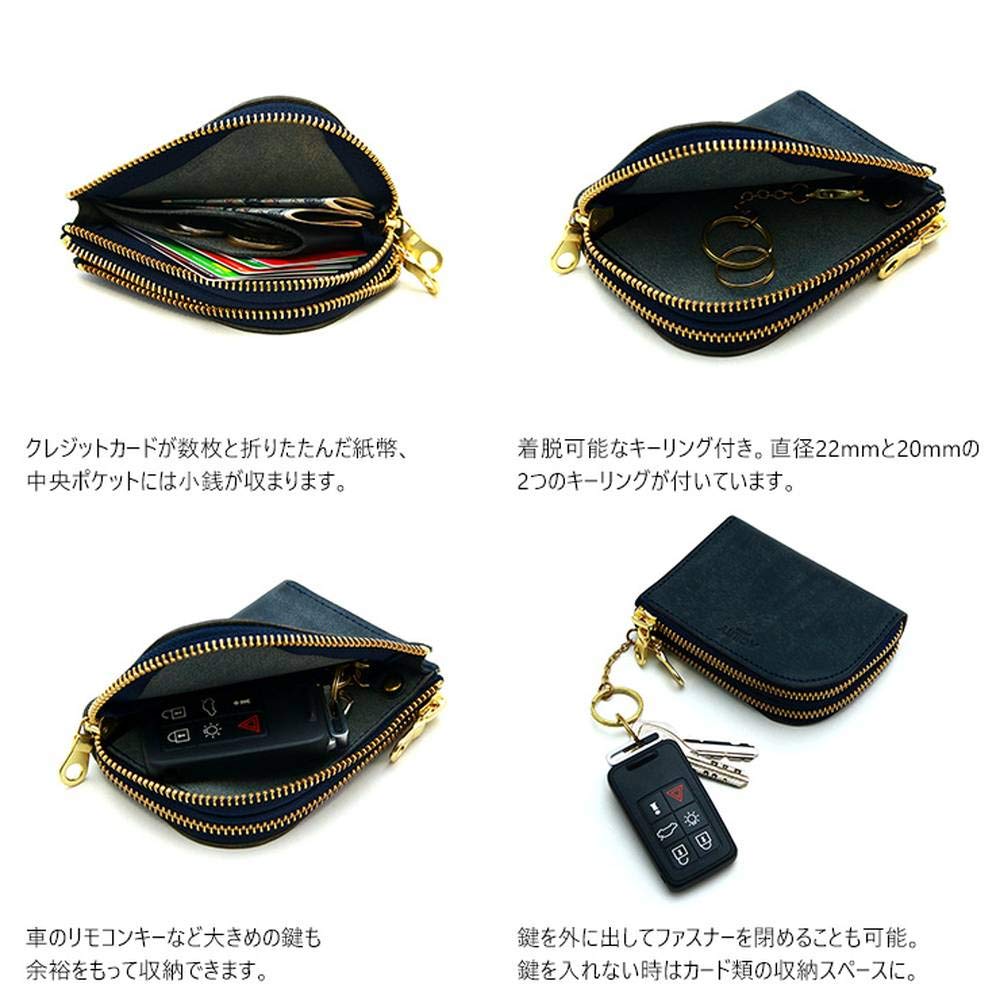 AGILITY affa "Pair" Coin Case, Card Case, Double Zipper, L-Shaped Zipper, Key Ring, Leather