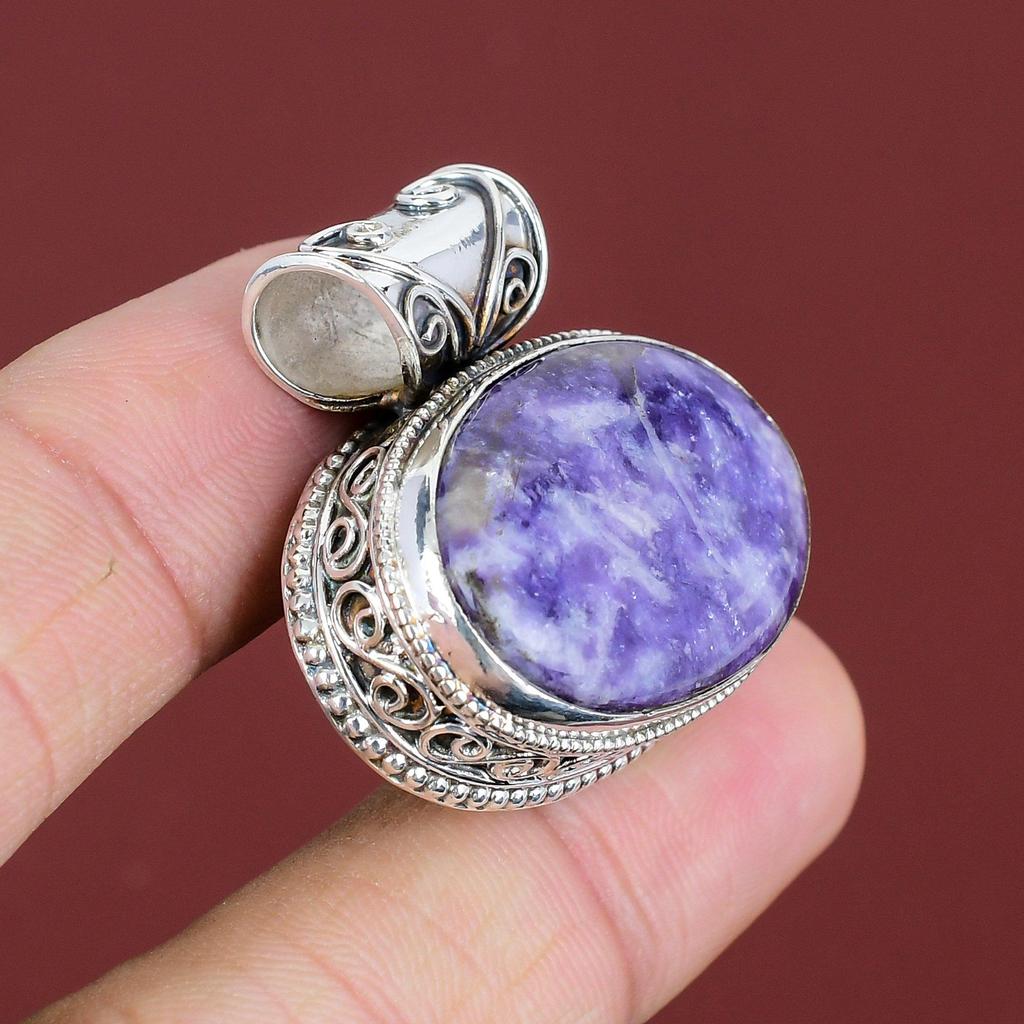 Lepidolite Pendant Vintage Pendant Genuine Gemstone Jewelry 925 Sterling Silver Pendant Dainty Jewelry Gifts For Him Handmade Unique Pendant