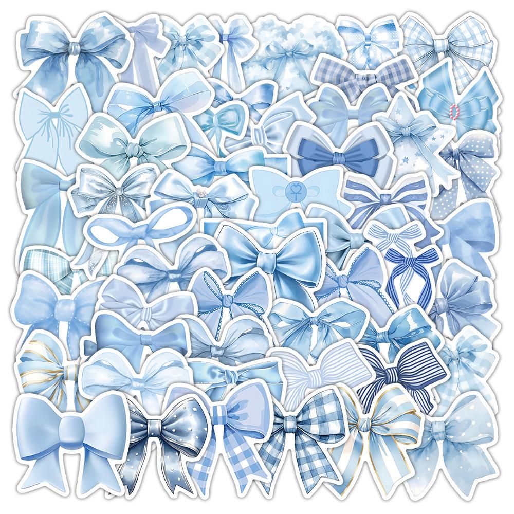 50/100PCS Cartoon Blue Bow Stickers Decorative Stationery Box Waterproof Stickers