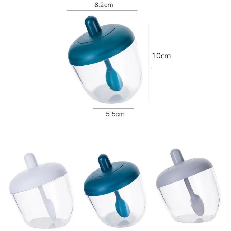 Circular Japanese Kitchen Spice Jar Seasoning Containers with Spoon, Transparent, Creative, Moisture - Proof, Dust