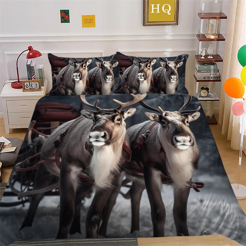 Jultomte Älg 3D-printad Polyester Kuddfodral Täcke Överdrag Två Eller Tre Delars Set