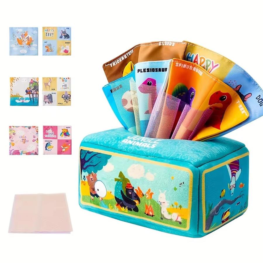 Baby Tissue Box Toy With Sensory Crinkle Paper | Montessori Soft Early Learning Toy For Infant Toddler | Pulling Game 6-18 Month