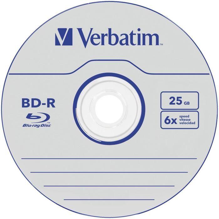 Disques BD-R VERBATIM - 25 Go 6x - Boitier CD - Lot De 5