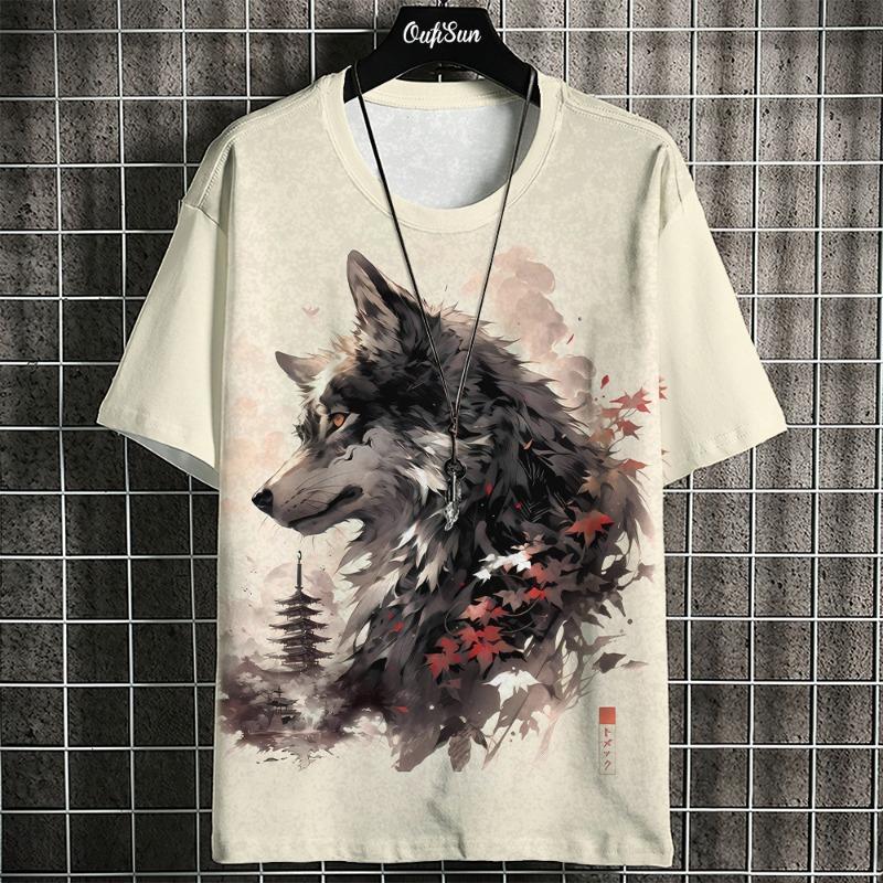 3d Ukiyo-E Animal Print Men's T-Shirt Summer Casual Oversized Short Sleeve T Shirt For Men Fashion Man Clothing 2024 Vintage Tee