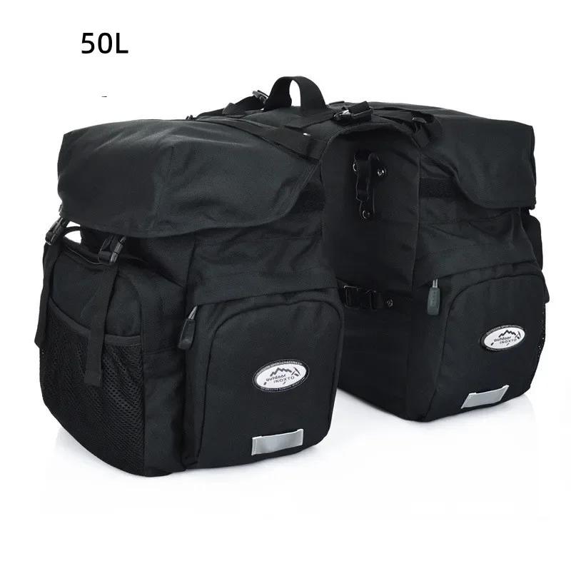 Bicycle Bag 50L Nylon Bike Bag Rear Rack Trunk Bike Luggage Back Seat Pannier Reflective Cycling Storage Bag Bicycle Accessories