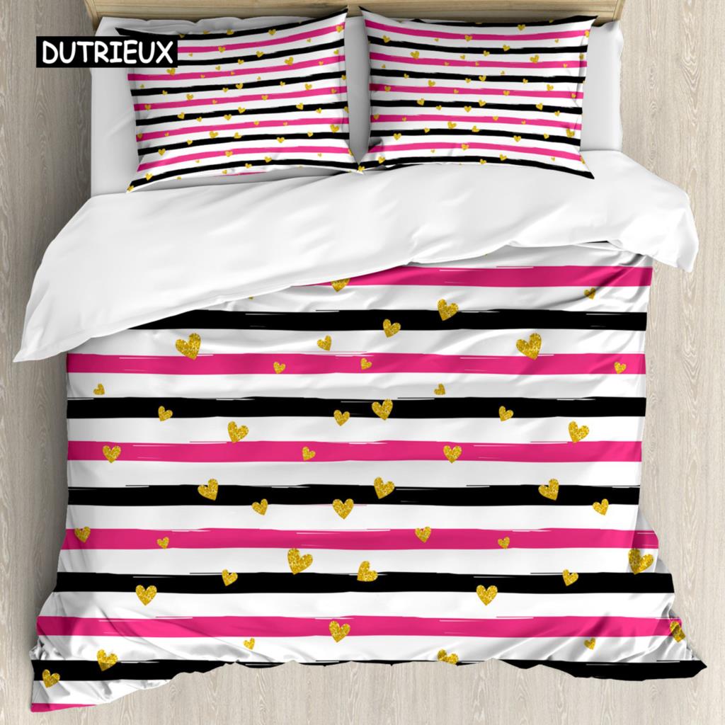 Love Heart Bedding Set Simple Plaid Duvet Cover 200x200 Pillowcase Single Double Queen King Nordic Couple Bed Cover Bedclothes