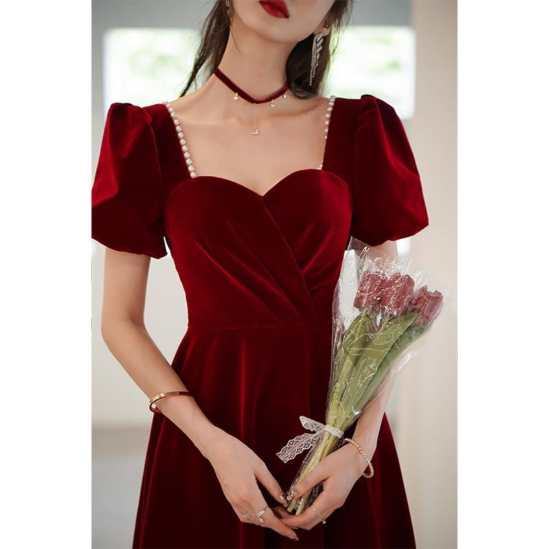 Toast Bridal Long Sleeve 1011 New Summer Long Back Door Order Wedding Dress Burgundy Wedding Evening Dress