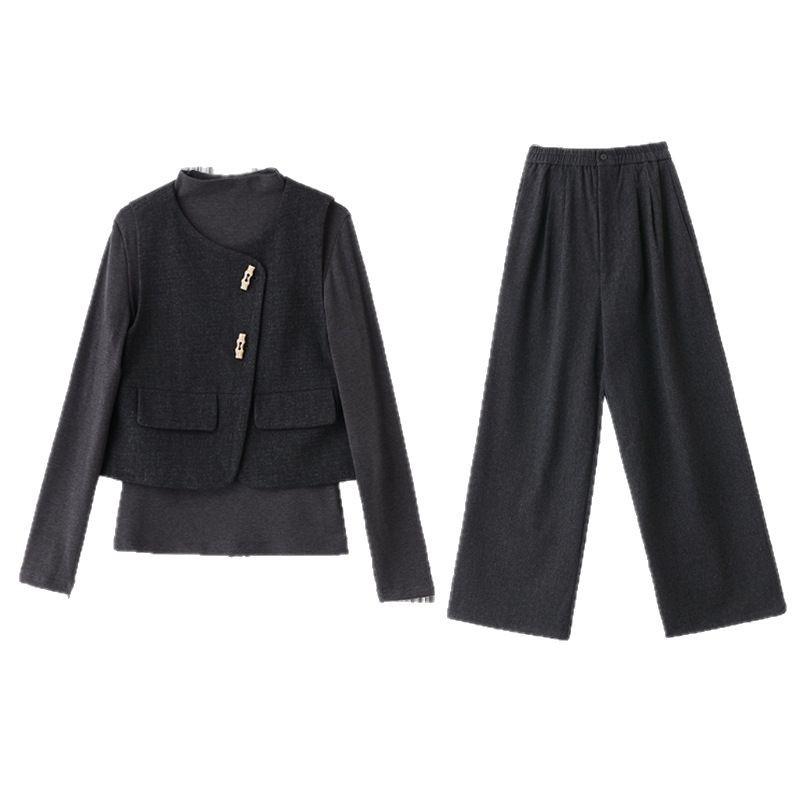 Spring 2025 Women's Fashion Suit: Three-Piece Temperament Vest with High Waist Wide-Leg Pants (ME5501)