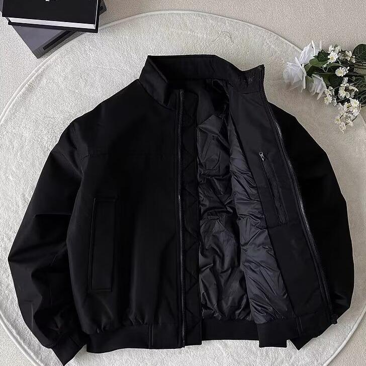 

Korean Style Stand Collar Cotton Flight Jacket - Autumn/Winter Men s Fashion Outerwear 2X Large чорний