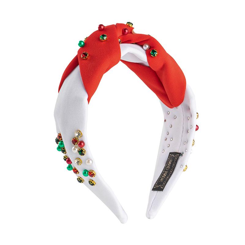 

Трендовая рождественская красная и зеленая повязка на голову с бисером и стразами - женский праздничный аксессуар для волос высокого качества
