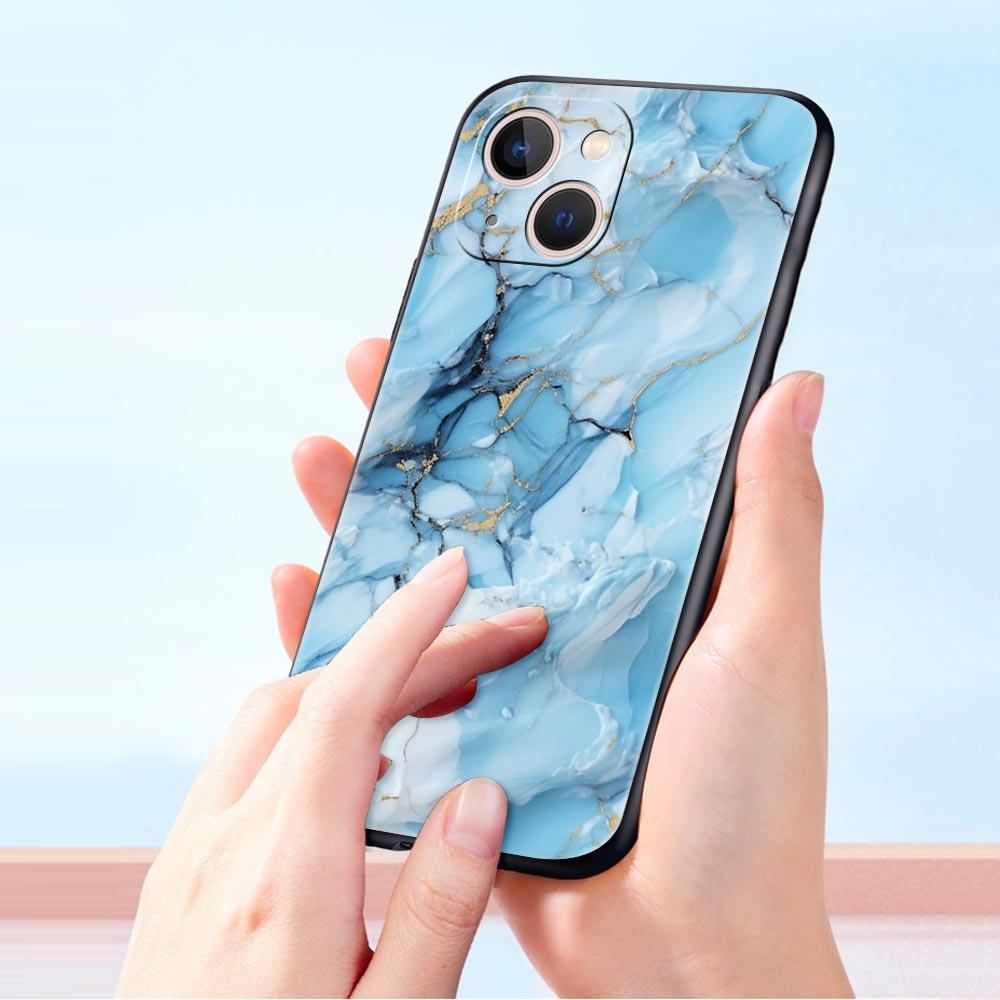 Marble Phone Case For iPhone 17 16 15 Pro Max 11 12 13 14 7 8 Plus SE 2020 X XR XS Cover Soft Black