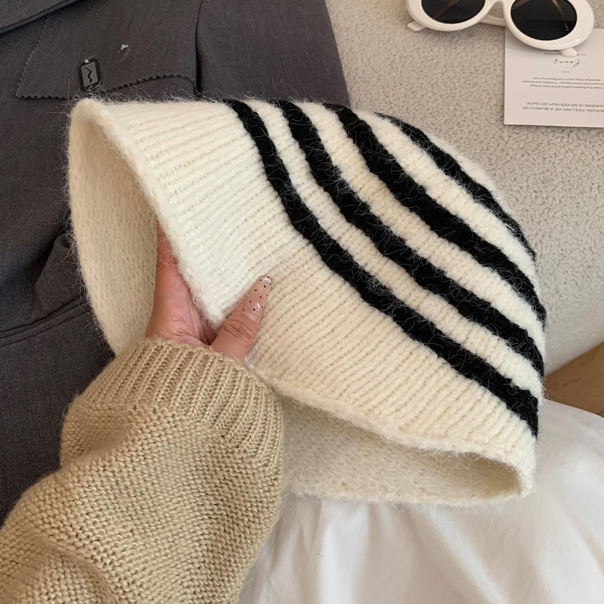 

Полосатая ретро панама с жемчугом женская осенне-зимняя теплая панама с большими полями ONE SIZE белый