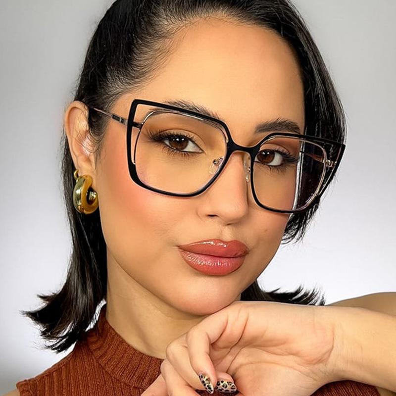 Square hollow flat mirror new anti-blue glasses frame European and American plain face high-end sense versatile glasses frame women