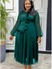 Plus Size Women's Elegant Floral Chiffon Gown with Ruffled Waist and Long Sleeves