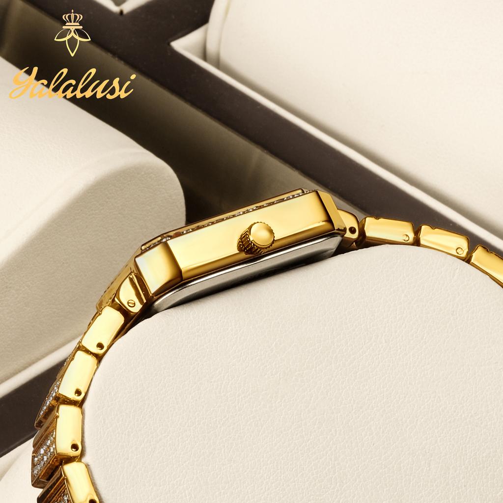 YaLaLuSi Luxury Bling Diamond Square Ladies Watch Multi Color Dial Roman Numeral Waterproof Female Gift Watch