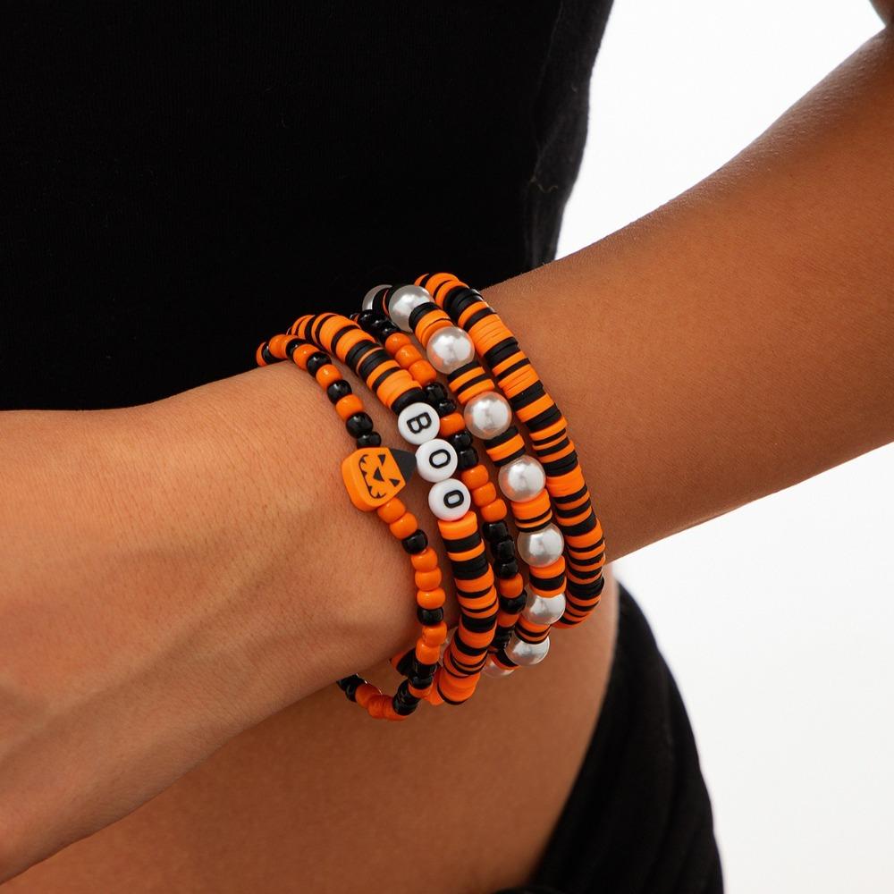 Ghost Halloween Bracelets Bat Beads Bangle Elastic Pumpkin Pendant Bracelets  Gifts