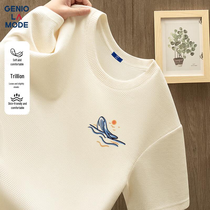 GENIOLAMODE Men s 220G Heavy Waffle Casual Short Sleeve T-Shirt XL